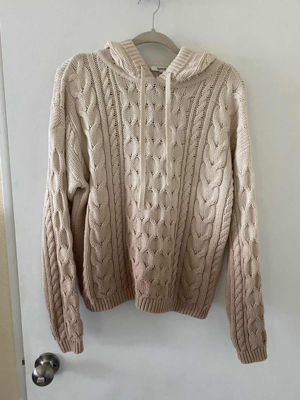 Splendid Fisherman Hoodie Sweater Cable-Knit Cream & Tan Hooded Ombré Size Small